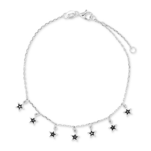 Black Spinel Star Dangle Chain Bracelet (1/10 ct. t.w.) in Sterling Silver