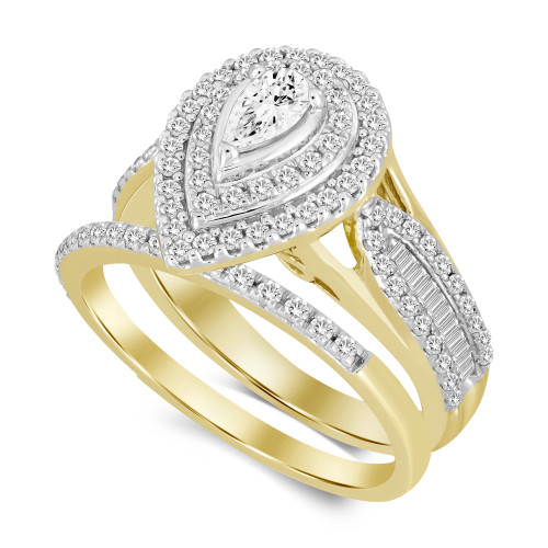 Diamond Pear Halo Bridal Set (1 ct. t.w.) in 14k Two-Tone Gold