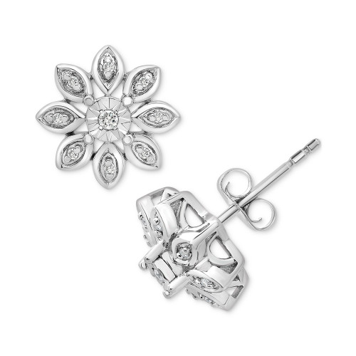 Diamond Flower Cluster Earrings (1/10 ct. t.w.) in Sterling Silver
