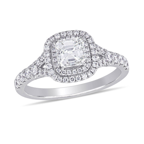 Certified Diamond (1-1/5 ct. t.w.) Asscher-Shape Double Halo Split Shank Engagement Ring in 14k White Gold