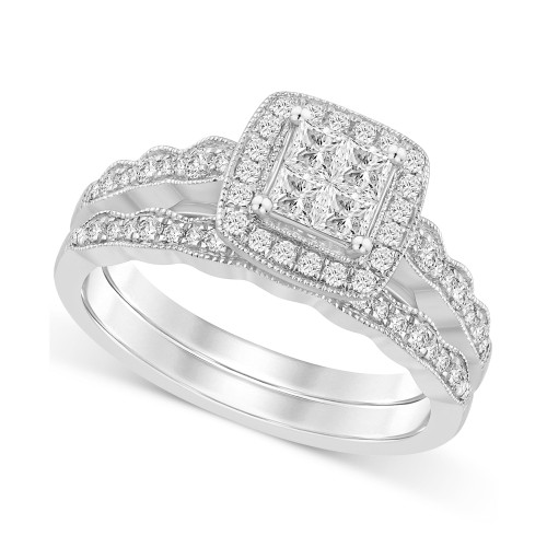 Diamond Princess Quad Cluster Bridal Set (5/8 ct. t.w.) in 14k White Gold