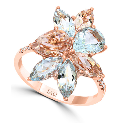 Aquamarine (2-5/8 ct. t.w.) & Morganite (2-1/4 ct. t.w.) Statement Ring 14k Rose Gold