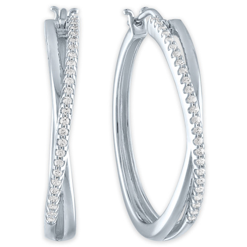 Diamond Crossover Hoop Earrings (1/4 ct. t.w.) in Sterling Silver