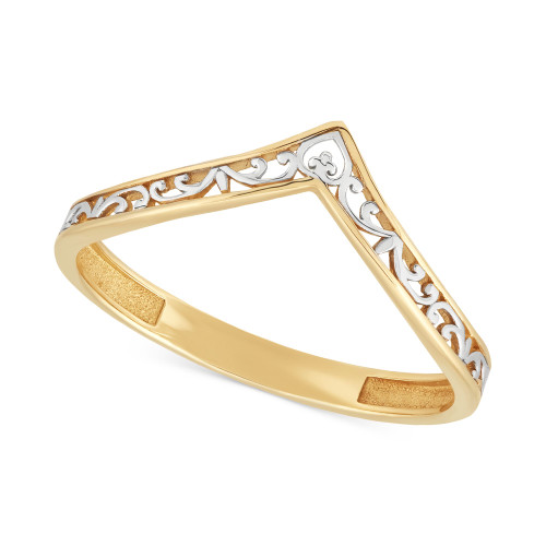 Open Scrollwork Two-Tone Chevron Band in 10k Gold