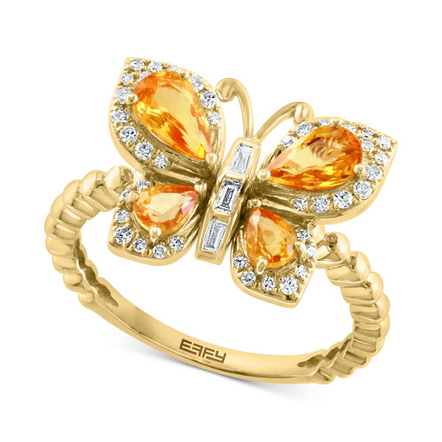 EFFY® Yellow Sapphire (1-1/5 ct. t.w.) & Diamond (1/5 ct. t.w.) Butterfly Ring in 14k Gold