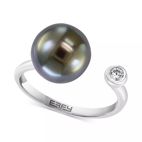 Cultured Freshwater Pearl Ring (8-1/2mm) & White Topaz (1/10 ct. t.w.) Ring in Sterling Silver (Also in Tahitian Pearl)