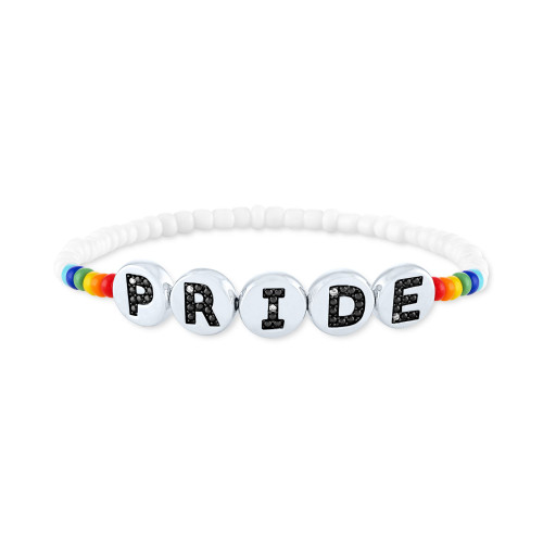 Diamond Accent PRIDE Beaded Stretch Bracelet in Sterling Silver