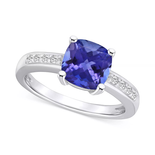 Tanzanite (2-1/3 ct. t.w.) & Diamond (1/8 ct. t.w.) Cushion Ring in 14k Gold