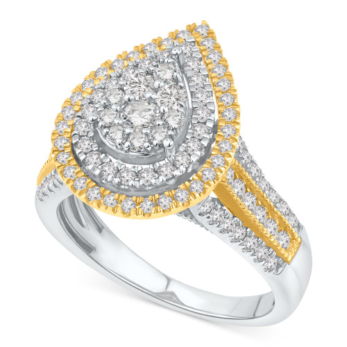 Diamond Halo Teardrop Cluster Engagement Ring (1 ct. t.w.) in 14k Two-Tone Gold