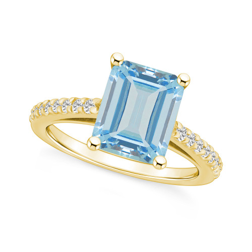Aquamarine (3 ct. t.w.) and Diamond (1/4 ct. t.w.) Ring in 14K Yellow Gold