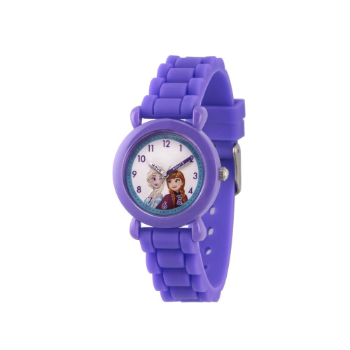Girl's Disney Frozen Elsa And Anna Purple Plastic Time Teacher Strap Watch 32mm