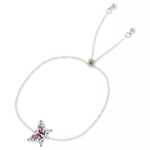 Multicolor Cubic Zirconia & Enamel Butterfly Bolo Bracelet