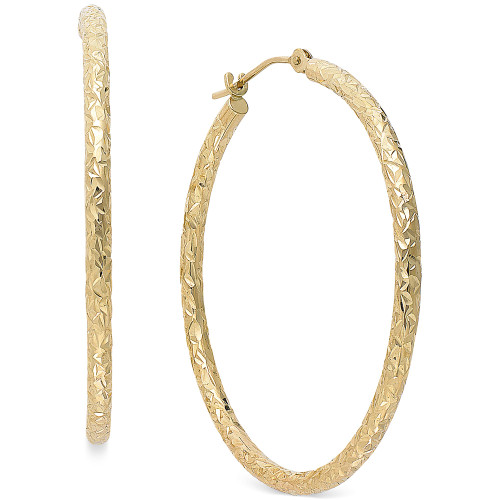 Diamond-Cut Hoop Earrings in 14k Gold, 1 1/3 inch