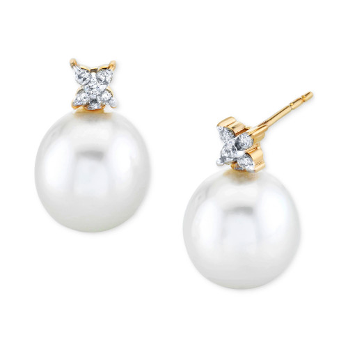 Cultured Freshwater Pearl (9mm) & Diamond (1/10 ct. t.w.) Stud Earrings in 14k Gold
