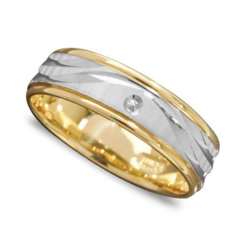 Men's 14k Gold and 14k White Gold Ring, Wave Engraved Band