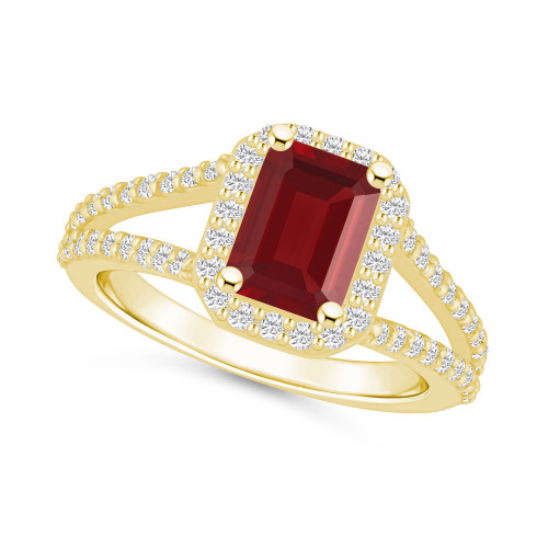 Garnet (2 ct. t.w.) and Diamond (1/2 ct. t.w.) Halo Ring in 14K Yellow Gold