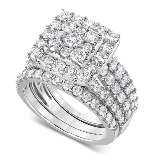 Diamond 3 Pc. Square Halo Cluster Set (3 ct. t.w.) in 14k White Gold