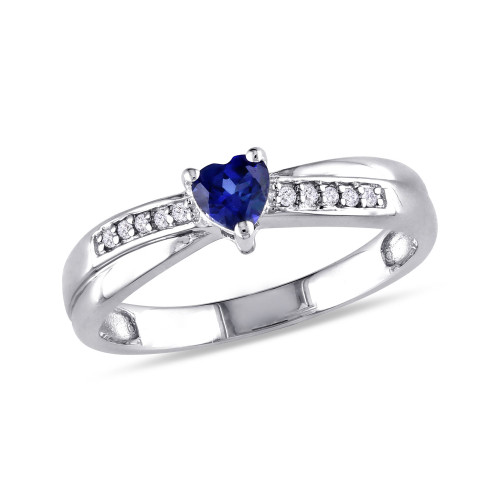 Created Sapphire (1/4 ct. t.w.) and Diamond Accent Heart Ring in Sterling Silver