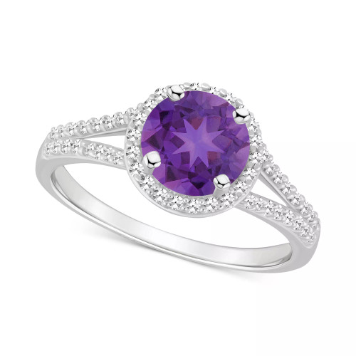 Amethyst (1-1/4 ct. t.w.) & Diamond (1/4 ct. t.w.) Halo Split Shank Ring in Sterling Silver (Also in Citrine, Garnet, Peridot, & Blue Topaz)