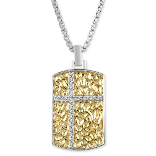 Men's Diamond Dog Tag 22" Pendant Necklace (1/4 ct. t.w.) in Sterling Silver & 18k Gold-Plate