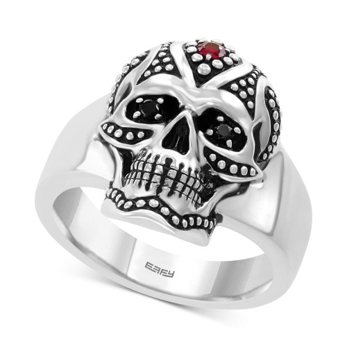 EFFY® Men's Ruby (1/10 ct. t.w.) & Diamond Accent Skull Ring in Sterling Silver