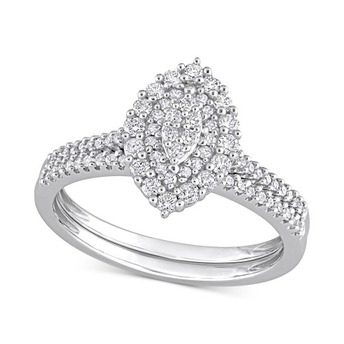 Diamond Halo Cluster Bridal Set (1/2 ct. t.w.) in 14k White Gold