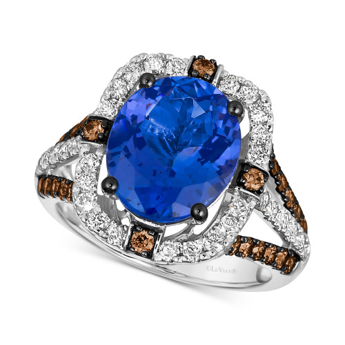 Blueberry Tanzanite (4-1/2 ct. t.w.), Chocolate Diamonds (1/2 ct. t.w.) & Nude Diamonds (1/2 ct. t.w.) Statement Ring in 14k White Gold