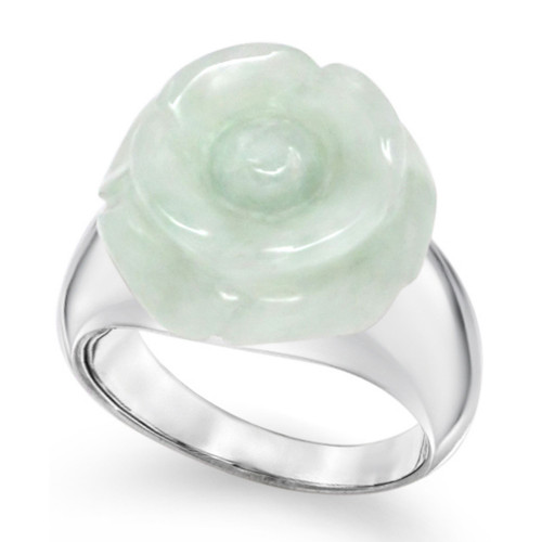 Jade (16mm) Carved Flower Ring in Sterling Silver