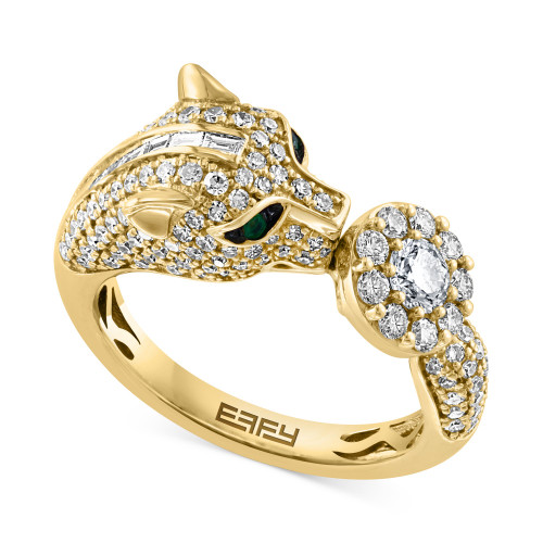 EFFY® Diamond (1-1/10 ct. t.w.) & Emerald Accent Panther Statement Ring in 14k Gold