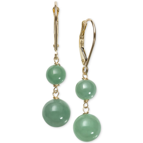 Dyed Jade  (6 & 8mm) Beaded Drop Earrings in 14k Gold