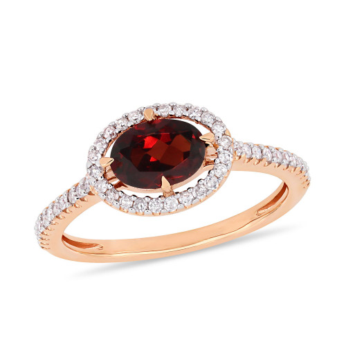 Garnet (1 ct.t.w.) and Diamond (1/4 ct.t.w.) Halo Ring in 10k Rose Gold