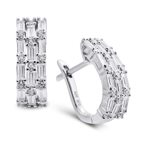 Cubic Zirconia Baguette Hoop Earrings in Sterling Silver