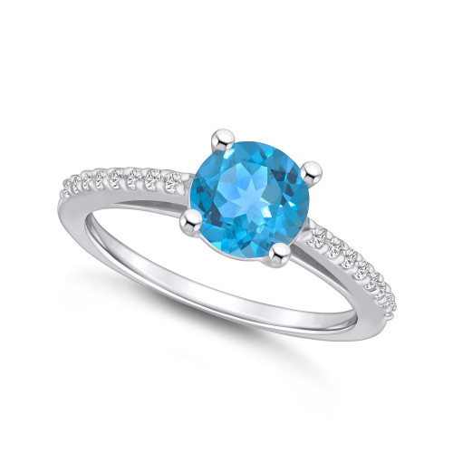 Blue Topaz (1-5/8 ct. t.w.) and Diamond (1/6 ct. t.w.) Ring in 14K White Gold
