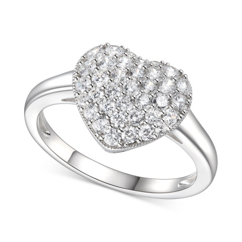 Cubic Zirconia (1-1/2 c.t. t.w.) Pave Heart Ring in Sterling Silver