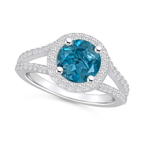 London Blue Topaz (2-3/8 ct. t.w.) and Diamond (1/2 ct. t.w.) Halo Ring in 14K White Gold