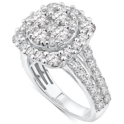 Diamond Halo Cluster Engagement Ring (3 ct. t.w.) in 14k White Gold