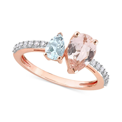 Morganite (1-1/6 ct. t.w.), Aquamarine (3/8 ct. t.w.) & White Topaz (3/8 ct. t.w.) Ring in 10k Rose Gold