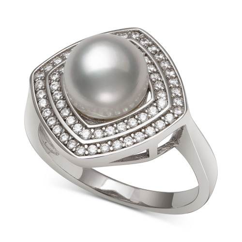 Cultured Freshwater Pearl (8mm) & Cubic Zirconia Statement Ring in Sterling Silver