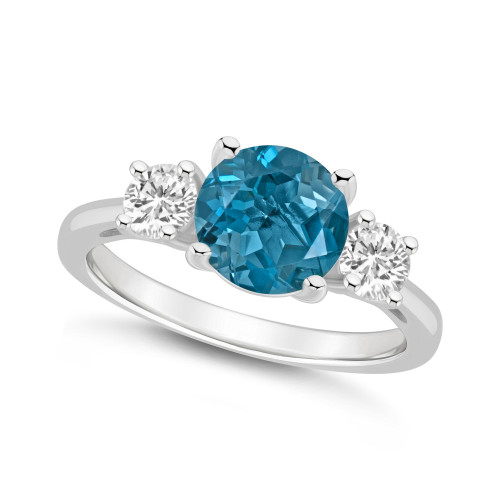 Women's London Blue Topaz (2-2/5 ct.t.w.) and White Topaz (2/3 ct.t.w.) 3-Stone Ring in Sterling Silver