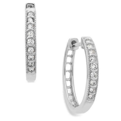 Diamond Mini Hoop Earrings in 10k White Gold (1/6 ct. t.w.)