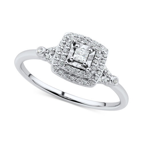 Diamond Princess & Round Halo Engagement Ring (1/4 ct. t.w.) in 14k White Gold