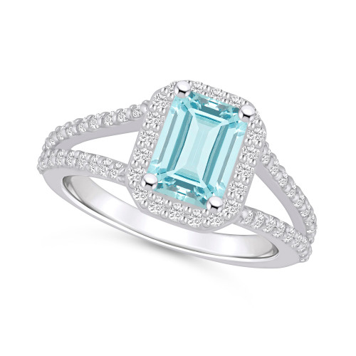Aquamarine (1-3/8 ct. t.w.) and Diamond (1/2 ct. t.w.) Halo Ring in 14K White Gold
