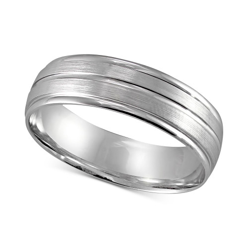 Men's Textured Beveled Edge Wedding Band in 14k White Gold