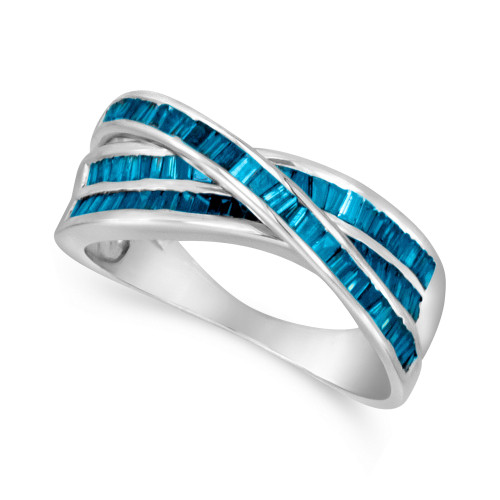 Sterling Silver Ring, Blue Diamond Crossover Ring (1 ct. t.w.)