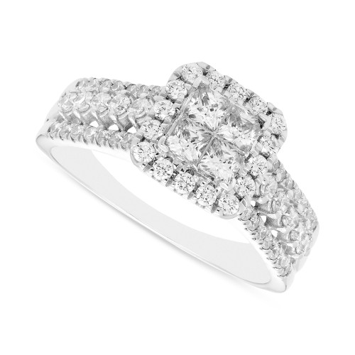 Diamond Quad Cluster Halo Engagement Ring (1 ct. t.w.) in 14k White Gold