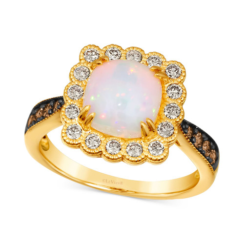 Neopolitan Opal (1-1/4 ct. t.w.) & Diamond (1/2 ct. t.w.) Halo Ring in 14k Gold