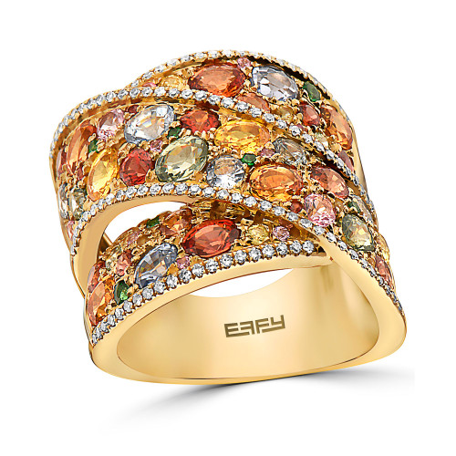 EFFY® Multi-Gemstone (5-3/4 ct. t.w.) & Diamond (1/3 ct. t.w.) Crossover Wide Statement Ring in 14k Gold