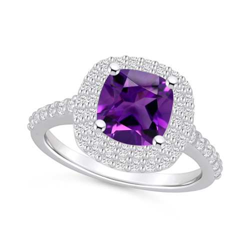 Amethyst and Diamond Accent Halo Ring in 14K White Gold