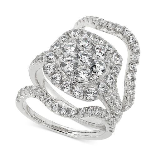 Diamond Cluster 3-Pc. Bridal Set (3 ct. t.w.) in 14k White Gold
