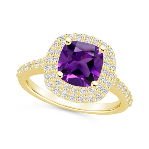 Amethyst and Diamond Accent Halo Ring in 14K Yellow Gold
